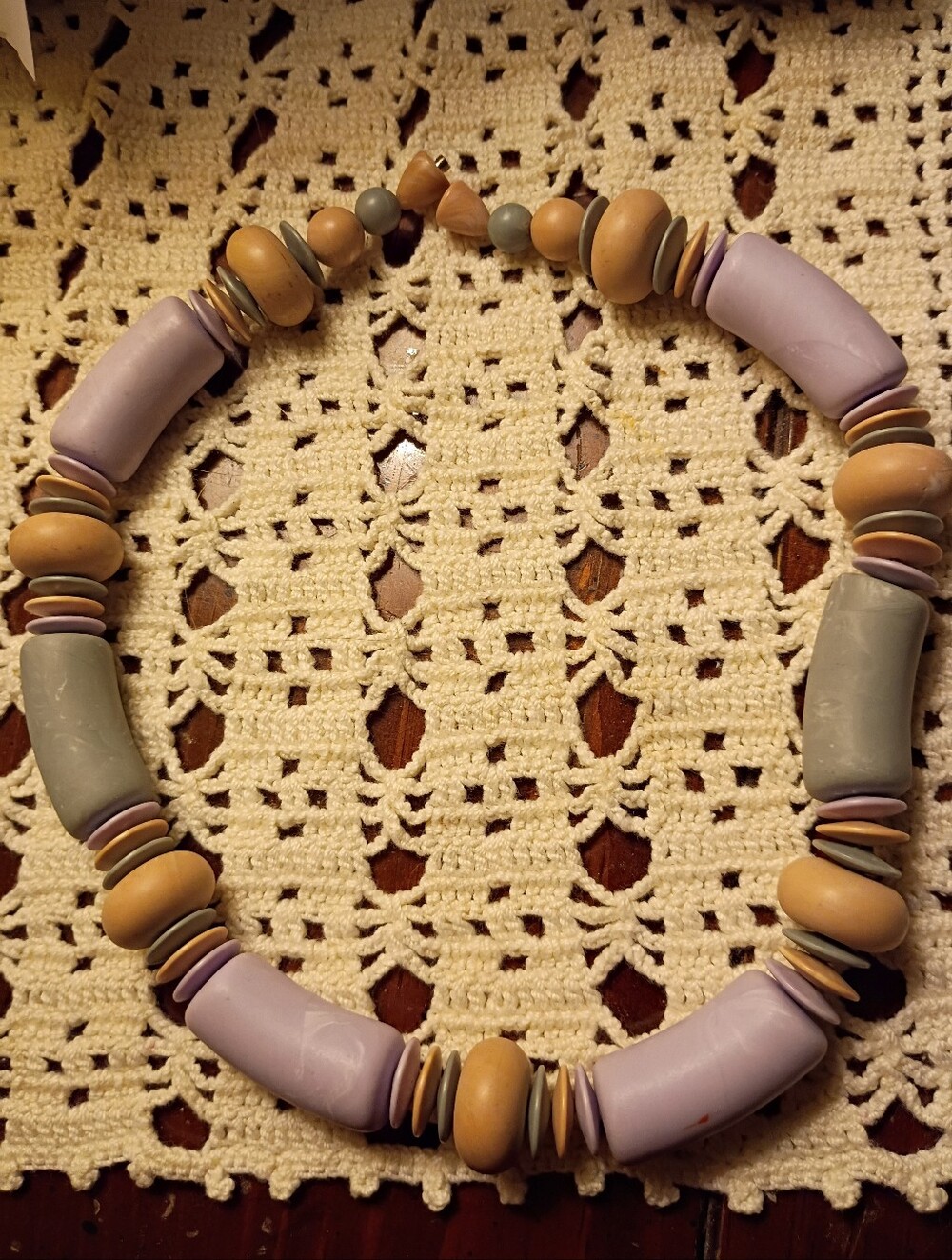 Vintage Avon Pastel Necklace, Resin, Beaded, Boho Style, 1980s, Lavender, Green